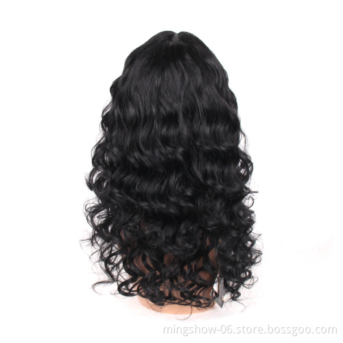 Brazilian Remy Body Wave Human Hair Wigs With Bangs Natural Black Color for Black Women